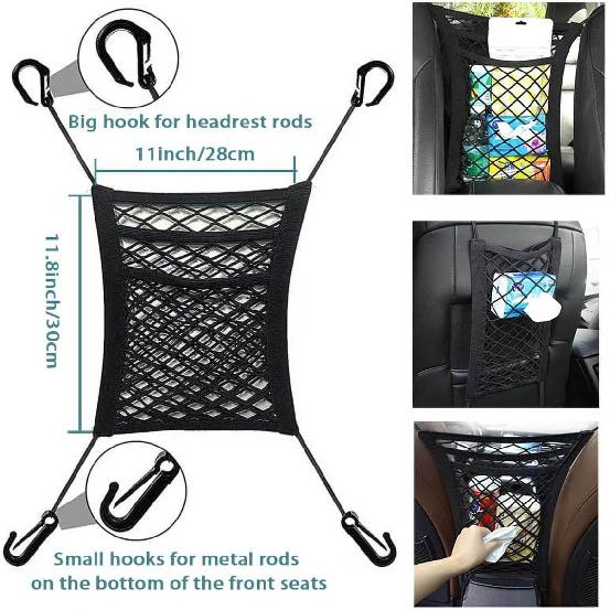 Universal Car Front Seat Net Pocket Organizer,Stretchable Hanging Storage Net Bag Purse Holder For Car,Barrier Of Backseat Dog Or Kids