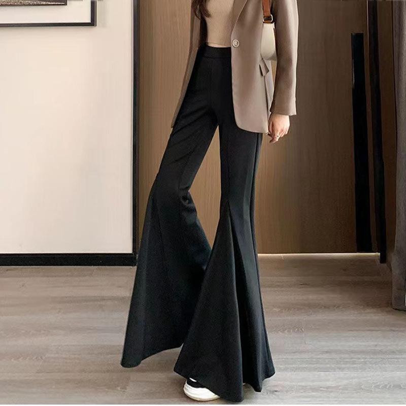 Женские брюки скинни драпированные однотонные прямые брюки с высокой талией повседневные расклешенные брюки