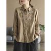 Cotton and Linen Long-sleeved Embroidered Shirt Women's Spring and Autumn Fashion Loose and Thin Comfortable Shirt Bottoming Shirt