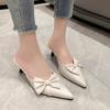 Модные новые туфли на высоком каблуке для женщин, элегантные туфли-лодочки с острым носком, изящные туфли-слайды на высоком каблуке для женщин, модные дизайнерские босоножки с бантом для женщин