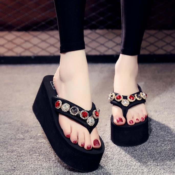 Heel Height 6cm Slippers Women's Summer Fashion Trend Beach Holiday Flip-flops Flat Wear Non-slip Beach Shoes