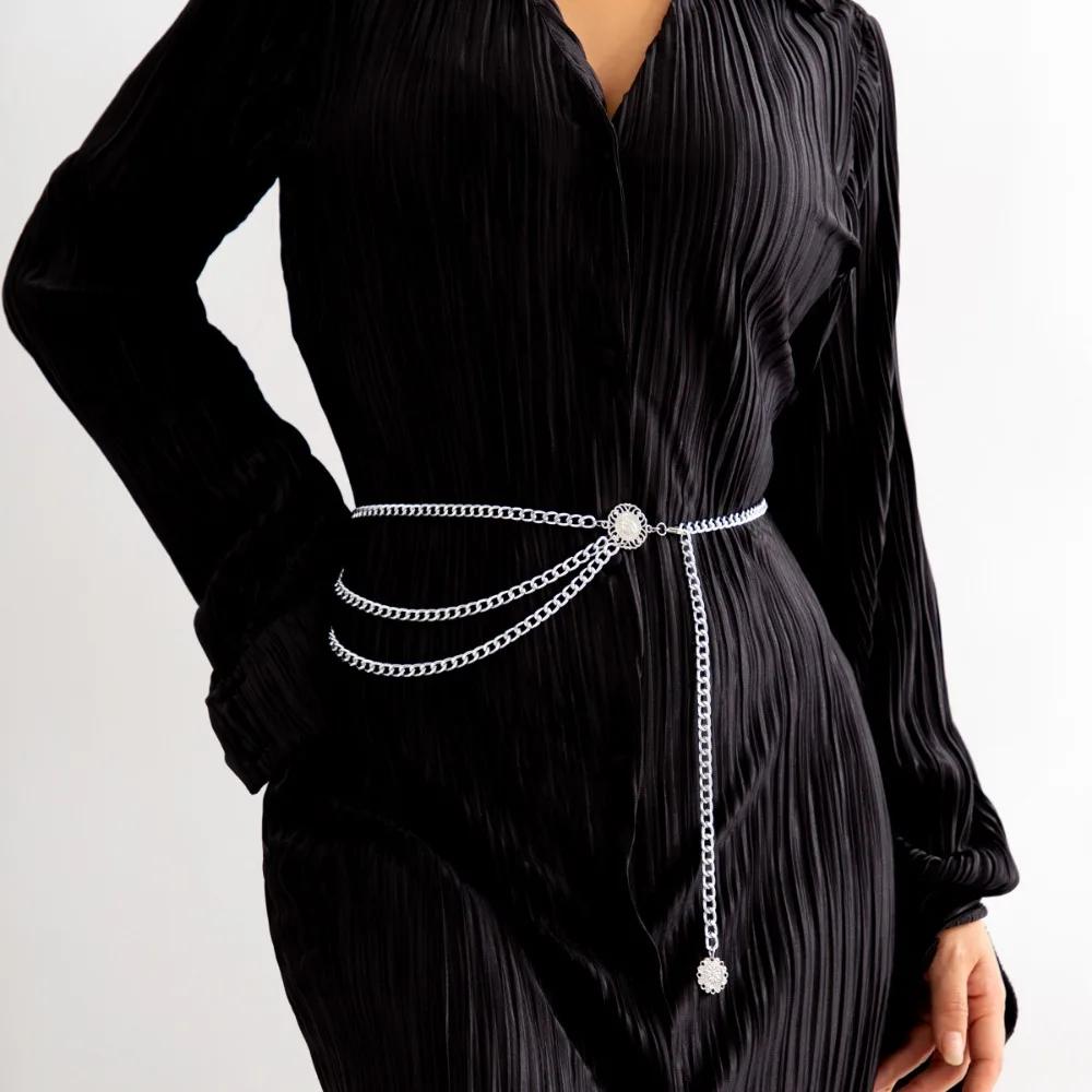 Сексуальный женский модный пояс на бедра с высокой талией, золотисто-серебряного цвета, узкая металлическая цепочка с толстой бахромой, новый