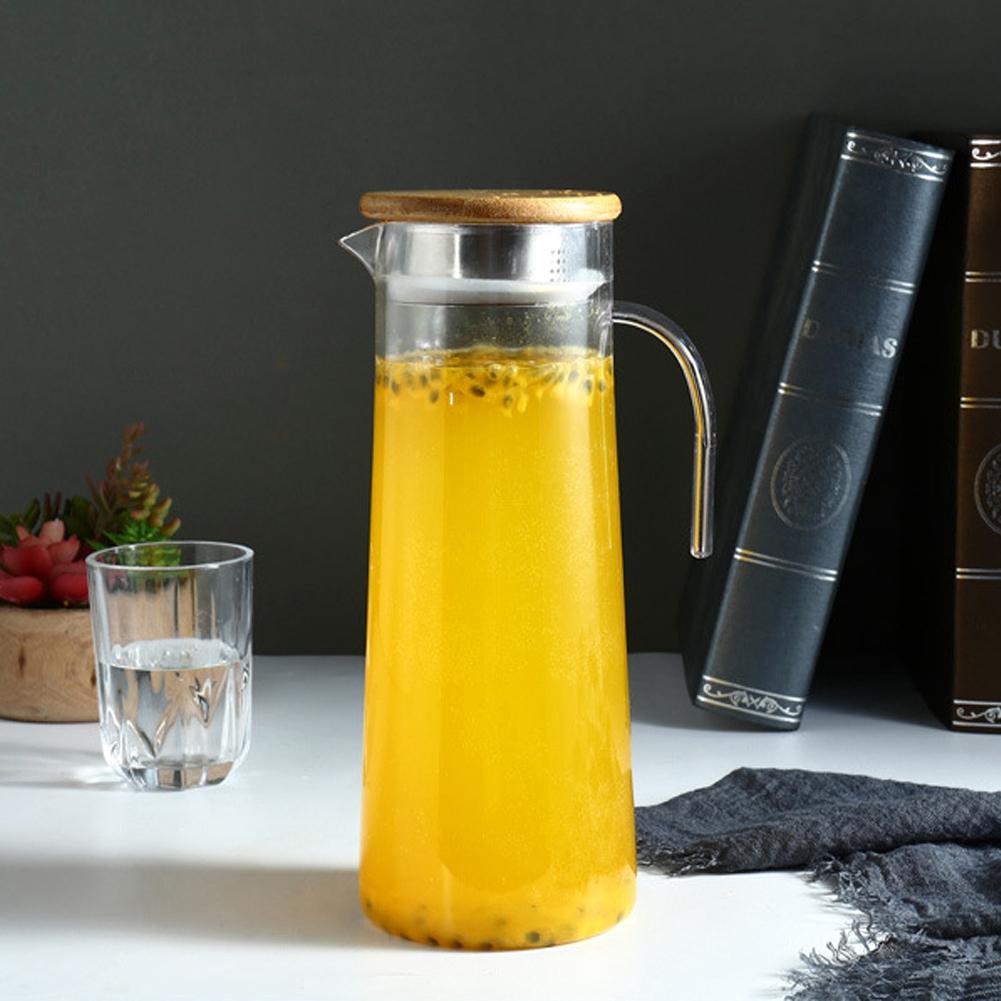 1.2L Acrylic Transparent Juice Bottle Cold Water Pitcher Jug for Bar Home UseBamboo Lid