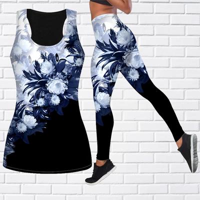 Чистый белый цветочный принт, наряд для йоги для женщин, модные леггинсы для тренировок, спортивные повседневные штаны для фитнеса и йоги