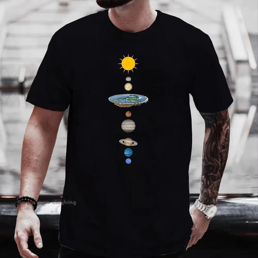 Cosmic Solar System Planets Print Short Sleeve T-Shirt Men Casual Tee Clothing Loose Oversized Summer Cotton Tops Tshirts