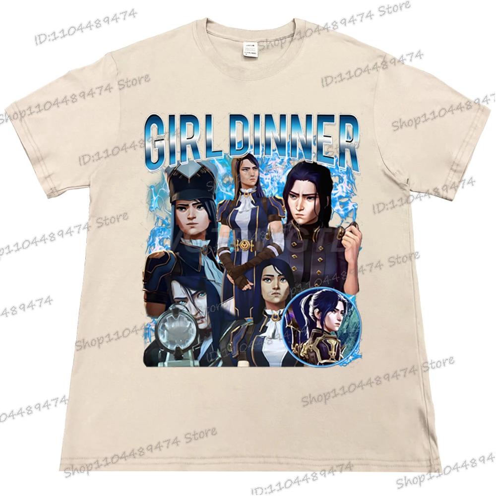 Caitlyn Arcane League of Legends T-Shirt Fashion Anime Apparel Street Style T-shirts Arcane Caitlyn Girl Dinner Clothing Cotton