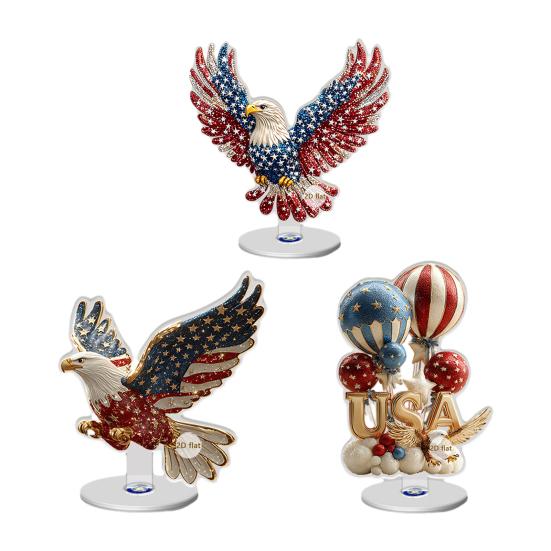 Eagle Tabletop Ornament, 360° Spinning Patriotic Acrylic Display with American Flag & Stars, High-Definition July 4th Independence Day Decor for