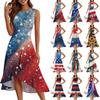 Женское модное повседневное платье без рукавов с круглым вырезом на молнии с принтом «День независимости» с элегантными оборками и темпераментом