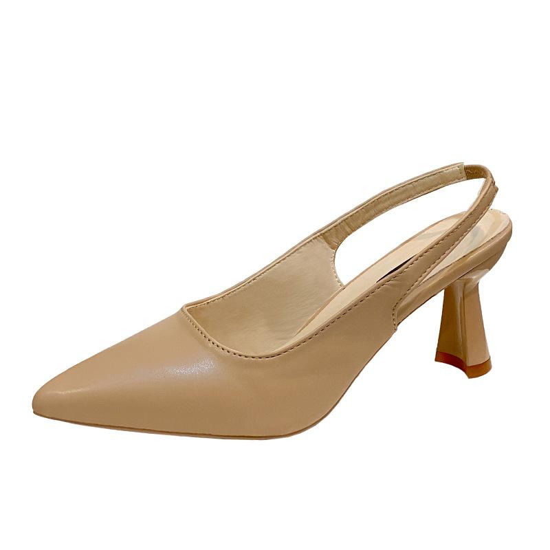 Осенняя новая мода высокие каблуки заостренный нос низкий каблук темперамент сумка голова пустой высокий каблук сандалии пятно женские высокие каблуки