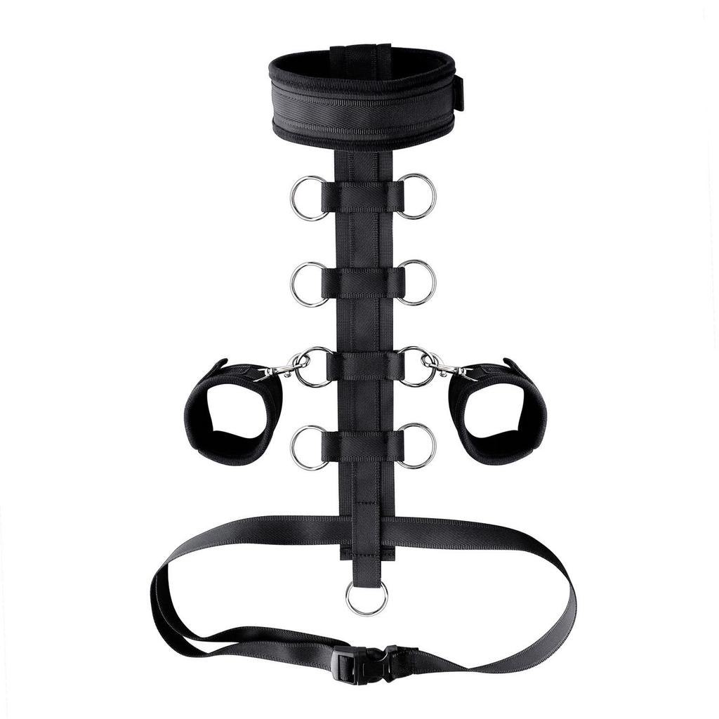 Набор для бондажа с девятью кольцами: Наручники, Ошейник, Поясной ремень, Маска для глаз, Фиксирующие ремни, Губчатый материал.