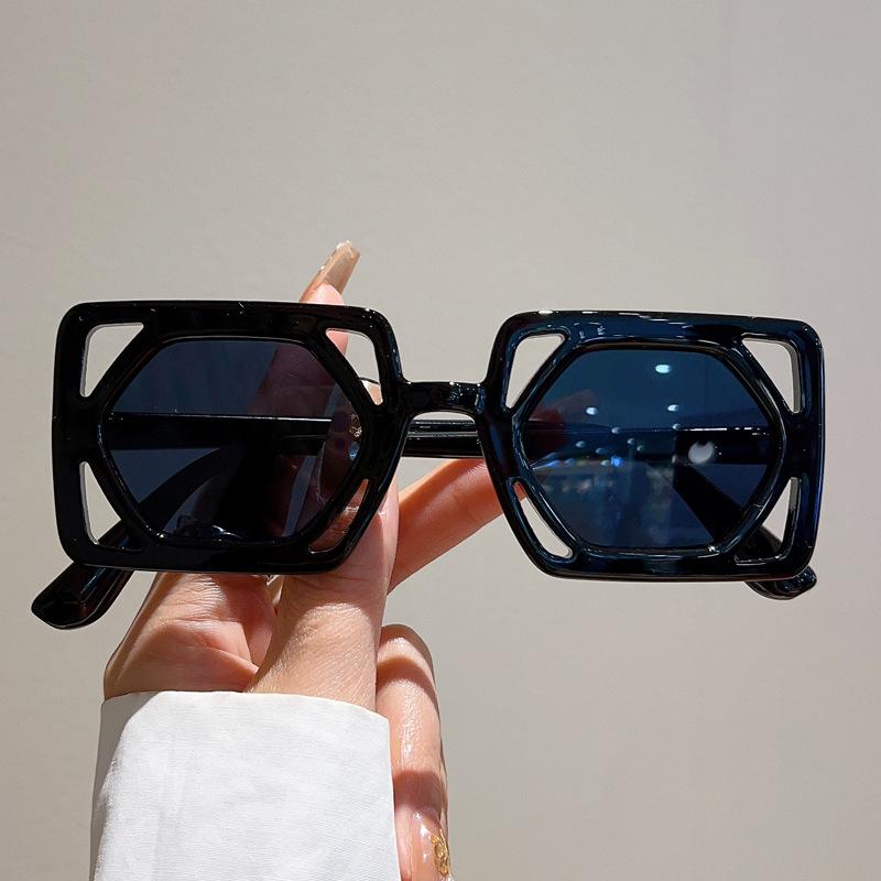 Солнцезащитные очки дизайнерского бренда, полые квадратные, женские, для мужчин, винтажные, модные, милые, трендовые, панк, двухцветные линзы