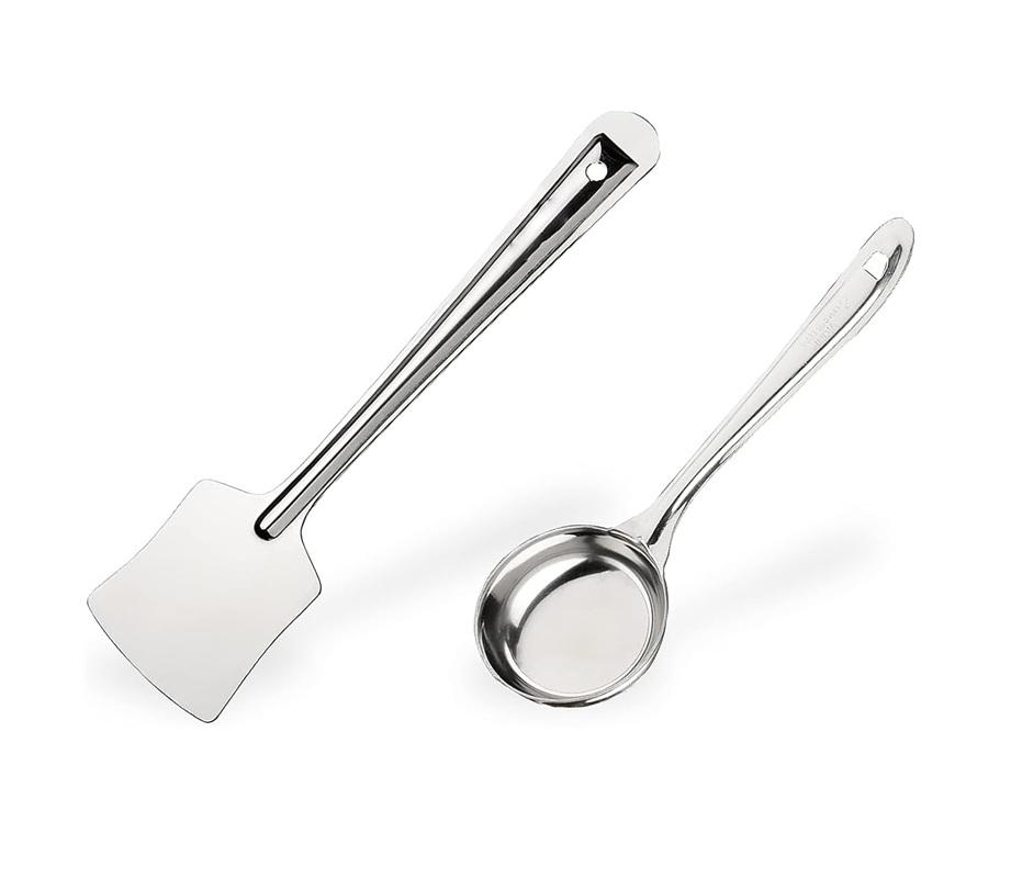 TreegoArt Stainless Steel Solid Stainless Steel-Dosa Turner And Round Spoon For Home And Kitchen Purpuse - Pack Of 2