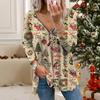 Женские осенние рождественские футболки с длинным рукавом с принтом, свободные, с V-образным вырезом, больших размеров, топы, удобная блузка