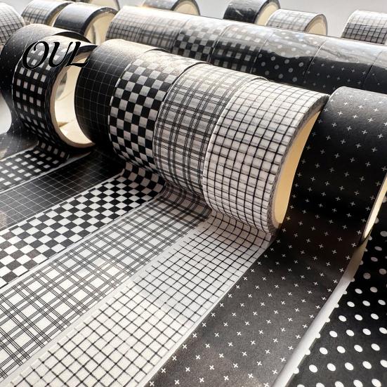 Easy Cut Washi Tape Black White Grid Tape, Plaid Pattern Decorative Masking Scrapbooking for Arts, DIY Crafts, Journals, Planners, Scrapbooking, Gift