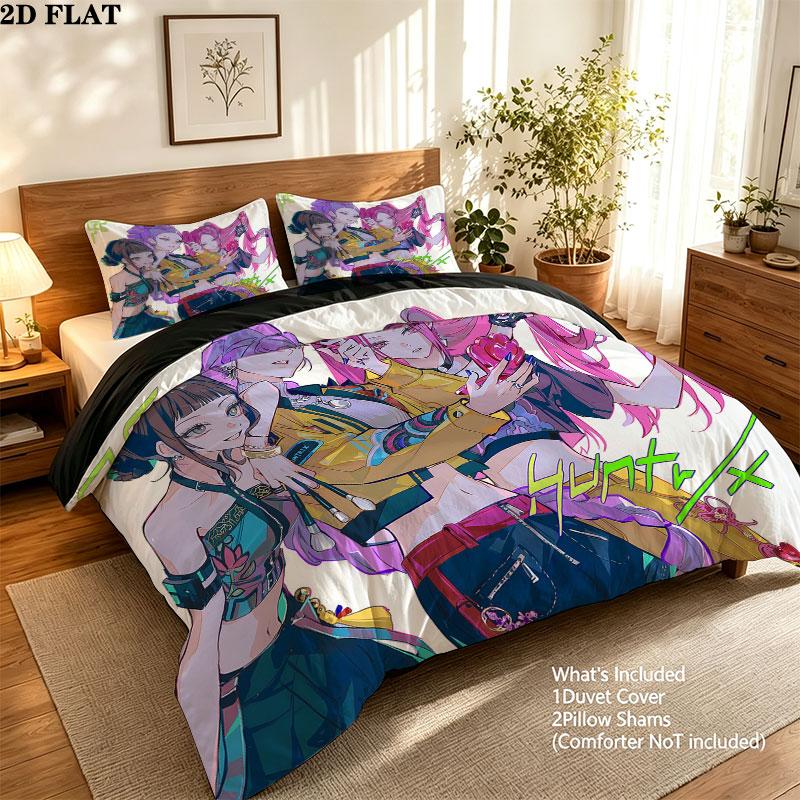 Kpop Demon Hunters Pattern Bedding Quilt Set Quilt Cover Pillowcase Home Birthday Gift(1 * duvet cover + 2 * pillowcase, without core)