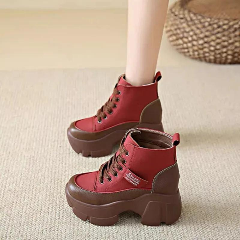 Fashion Women Winter Thick Soled New Boots Outdoor Casual Lace Up Shoes Fashion Walking Short Barrel Boot Comfortable Female Shoe Botas