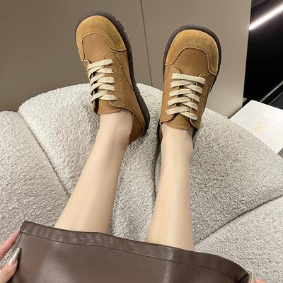 Ретро туфли из мягкой кожи на шнуровке на плоской подошве для женщин, новинка весны и осени 2025 года, универсальная обувь для мамы