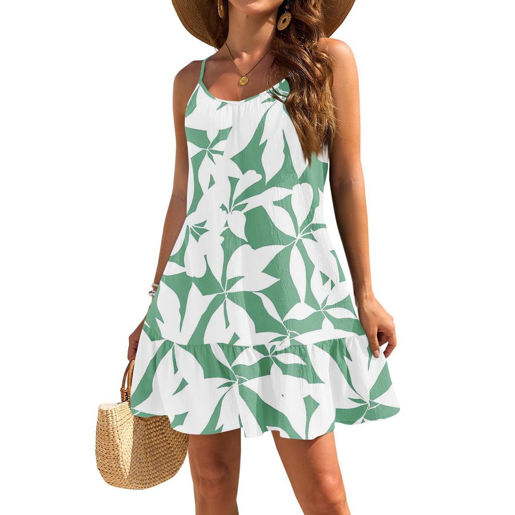 Women's Dress Sleeveless Loose Casual Temperament Hawaiian Flower Beach Dress