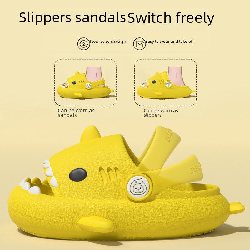 Нескользящие летние сандалии с рисунком акулы для детей - милые тапочки с защитой от столкновений для мальчиков и девочек
