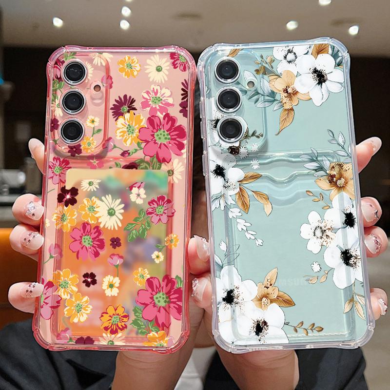 Чехол-карманник с принтом «Маленький цветок» для Samsung Galaxy S26 S25 Ultra S23 S24 FE A57 A17 A56 A55 A25 A16 A36 A15 5G Мягкий чехол