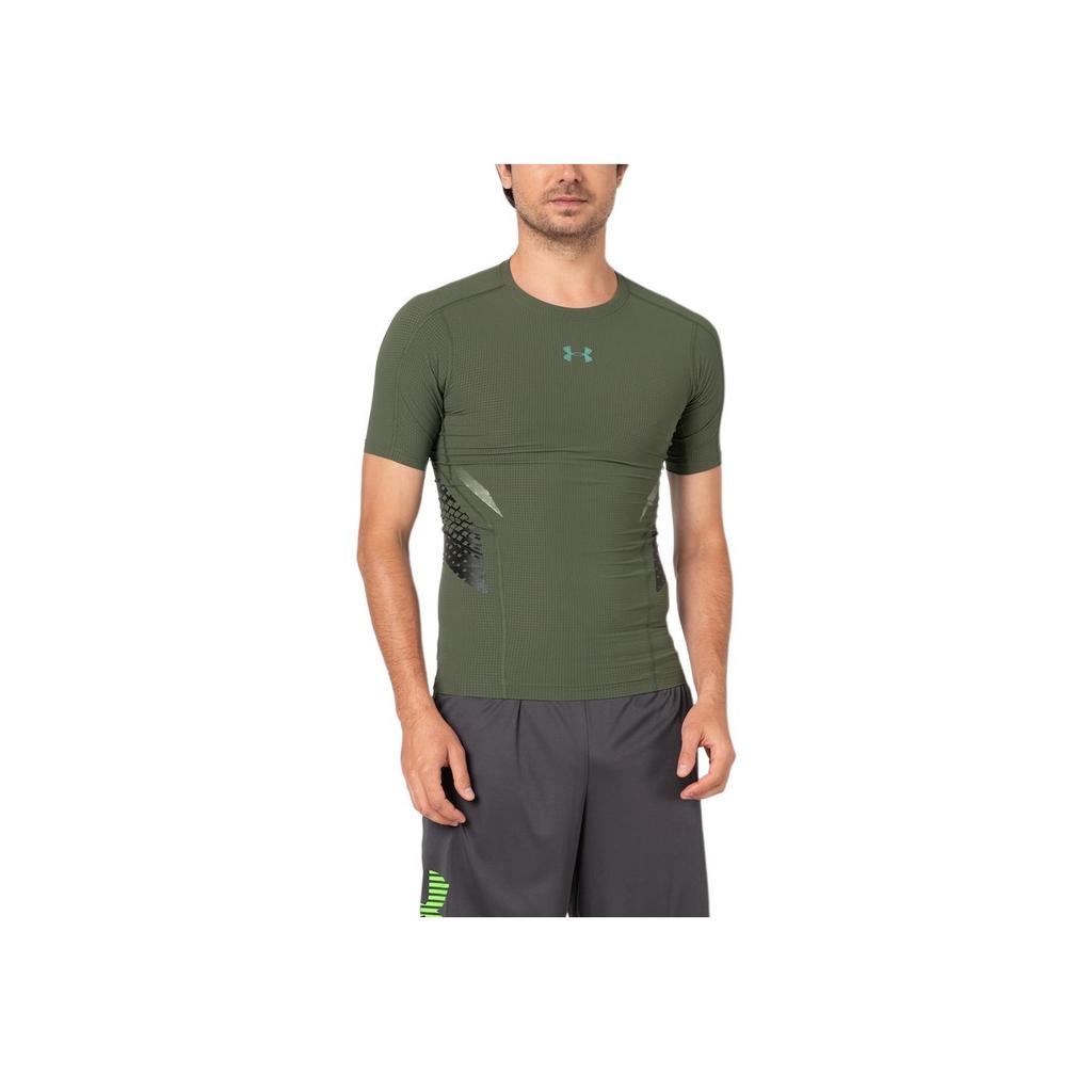 Under Armour Однотонная футболка с принтом логотипа, круглый вырез, короткий рукав, для фитнеса, мужская, цвет Армейский зеленый 1289555-330