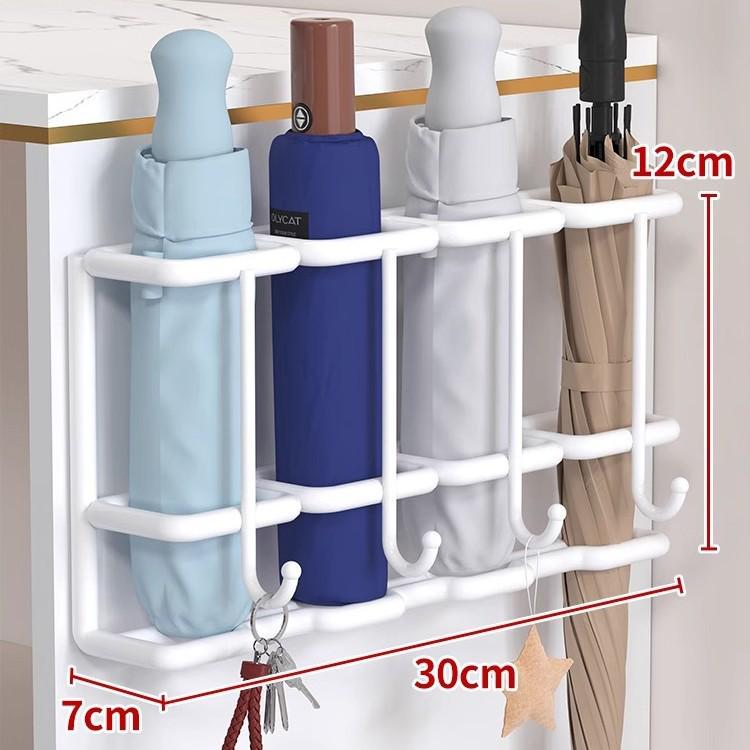 Wall-Mounted Entryway Umbrella Rack with Hooks