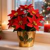 Artificial Christmas Flowers 7 Heads Faux Poinsettias Bouquet for Christmas Table Vase Fillers Planters Porch Outdoor Indoor Decor
