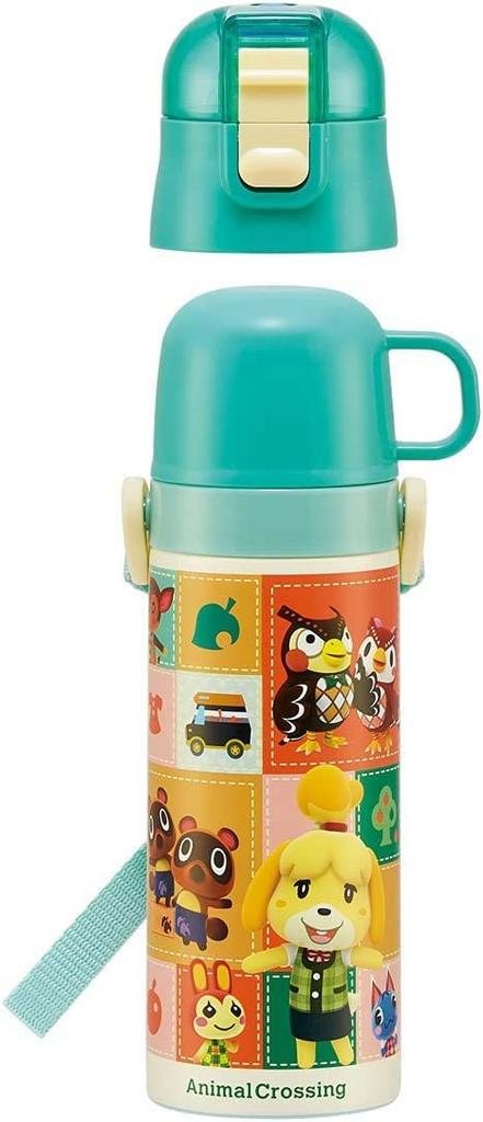 Skater Бутылка для воды из нержавеющей стали для питья прямо из горлышка 470 мл, кружка для питья 430 мл, Animal Crossing, легкий тип, бутылка для воды для девочек, спортивная бутылка, милая