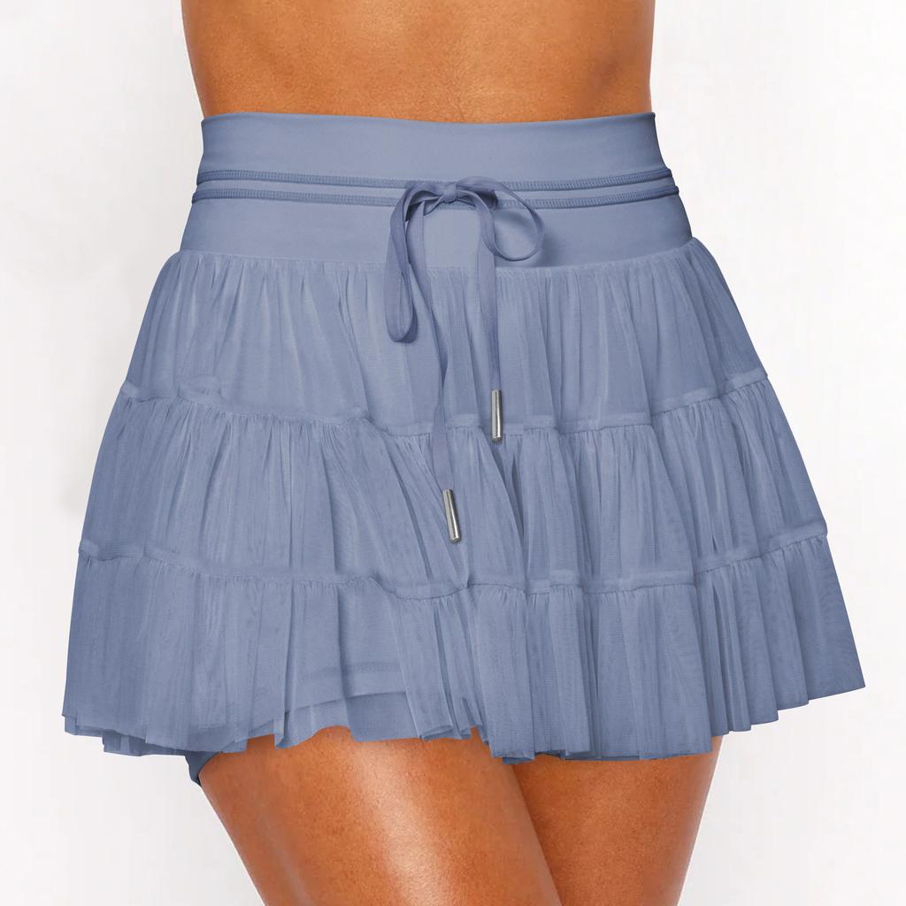 Women's Pleated 2 In 1 Shorts-Skirt Lace Up Anti Exposure Mini Skirt Spring Summer Fitness Tennis Half Skirt