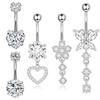 Heart-Shaped 5-Piece Pink Zircon Belly Button Ring Set for Piercings.