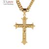 Gold Tone Cross Christ Jesus Pendant Necklace Stainless Steel Link Rolo Chain Heavy Men Jewelry Gift