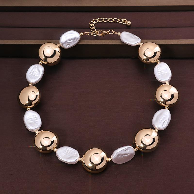Irregular Baroque Pearl Splicing Metal Collar Niche Design Clavicle Chain Jewelry Necklace