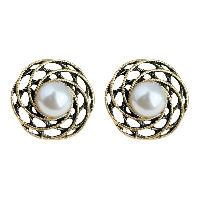 Винтажные геометрические серьги с жемчугом для женщин - Ретро стиль Гонконга, Легкая роскошь, Ощущение высокого класса