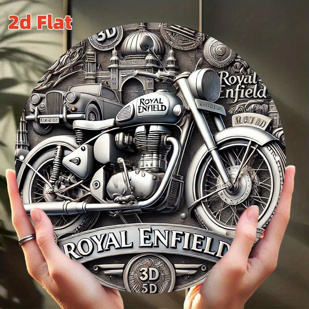 Mfoever Tin Sign Vintage Royal Enfield Motorcycle Round Metal Tin Sign Retro D Effect Motorbike Wall Decor Art Plaque for Garage Man Cave Bar
