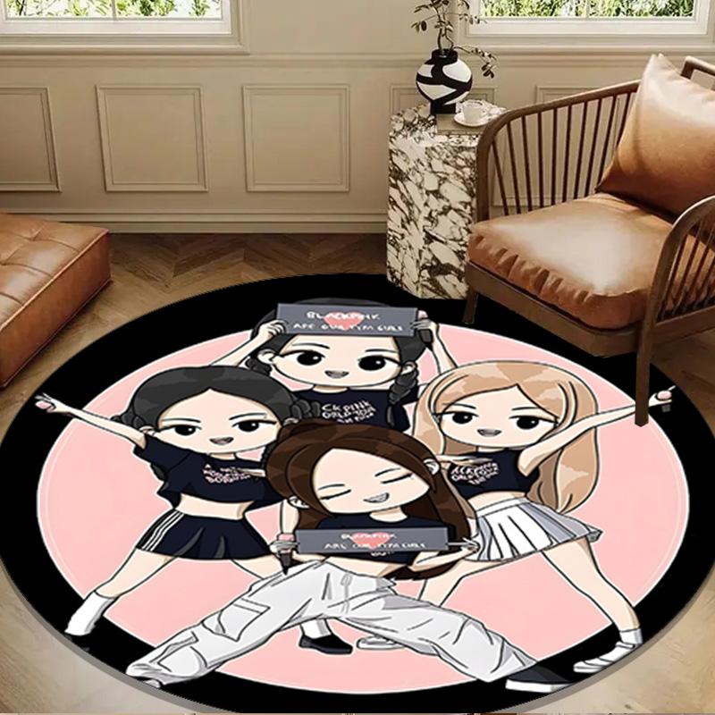 Pink And Black K-pop Round mat, Anti-slip Circle Carpet Chair rug For livingroom,Bedroom, doormat home decor Gift Christmas Gifts