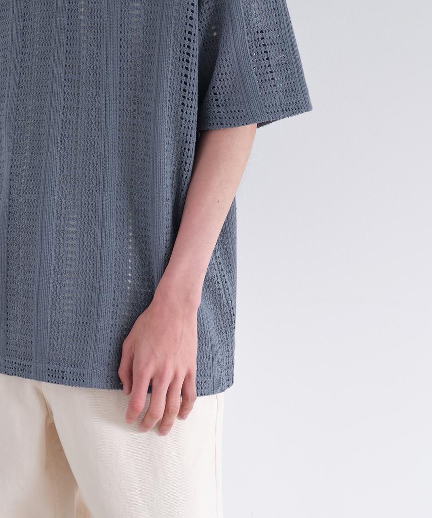 MUSINSA STANDARD Vertical Crochet Slit Neck Polo Shirt [Blue Grey]