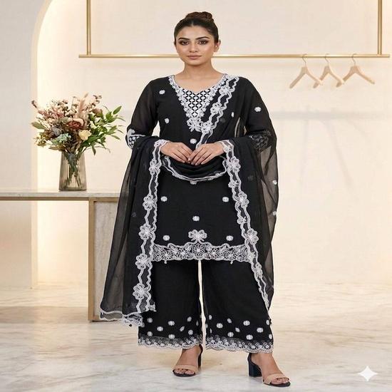 Majestic Embroidered Georgette Palazzo Suit Set