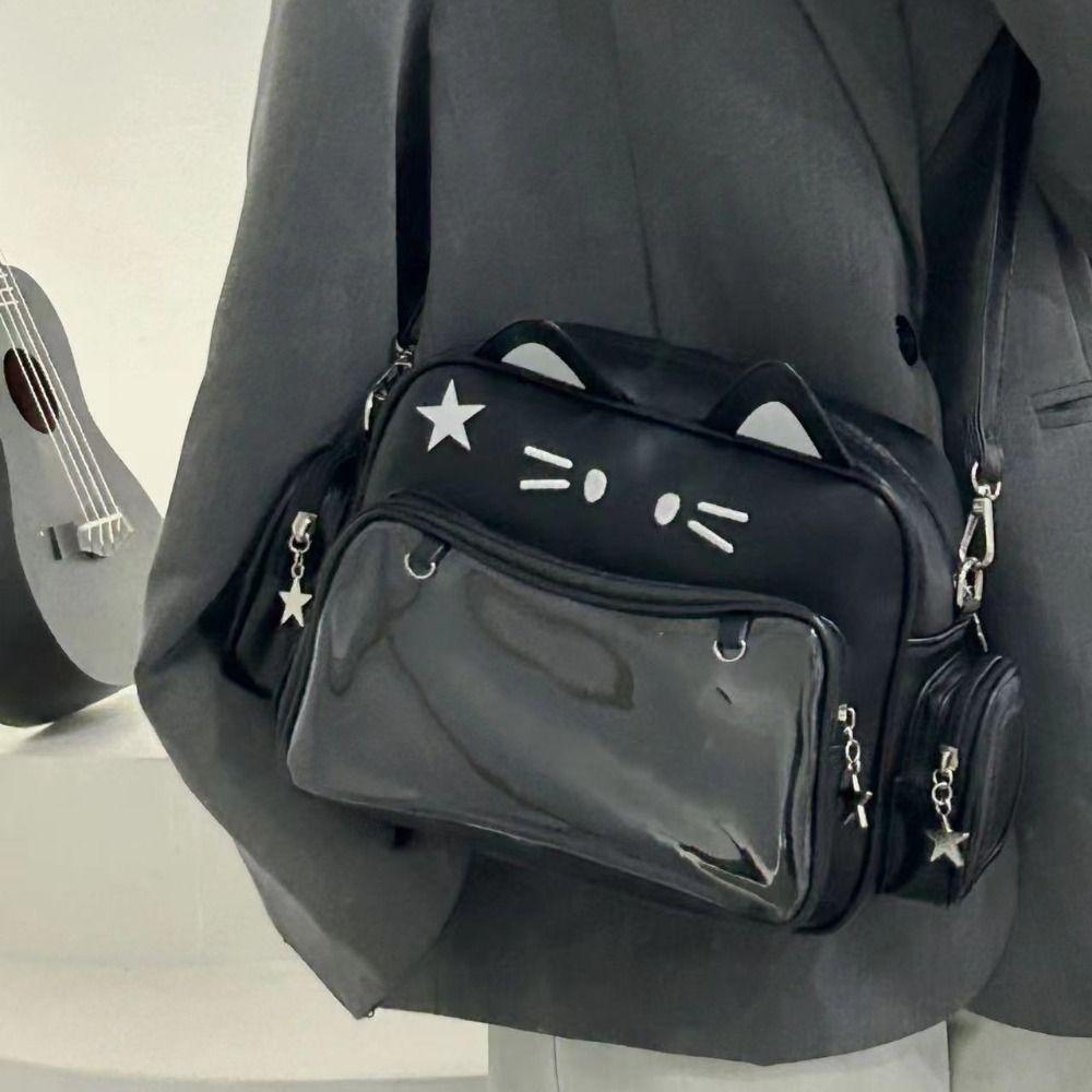 Преппи Стиль Милый Кот Итабаг JK Каваи Y2K Сумка через Плечо Креативная Сумка с Прозрачным Карманом Для Улицы