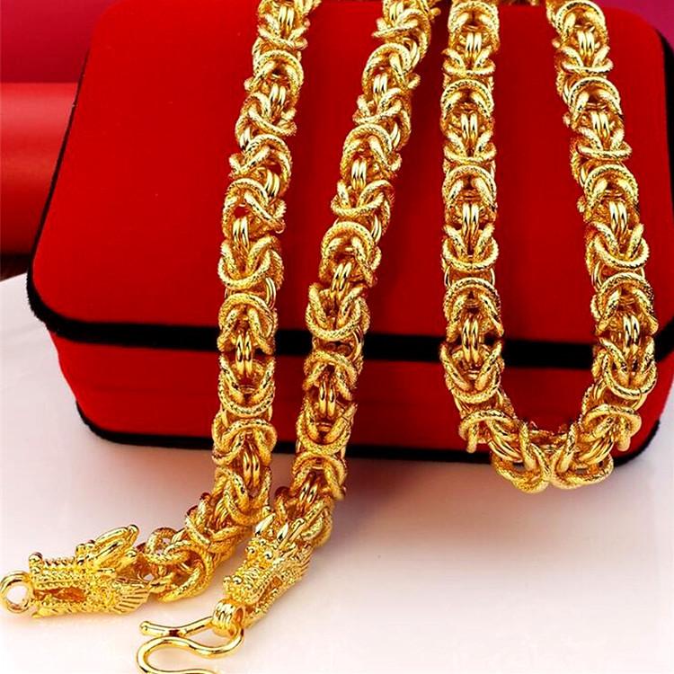 Gold Dubai Brass Gold Plated Fire Double Faucet Cloth Dragon Pattern Necklace Factory Direct Men's Jewelry