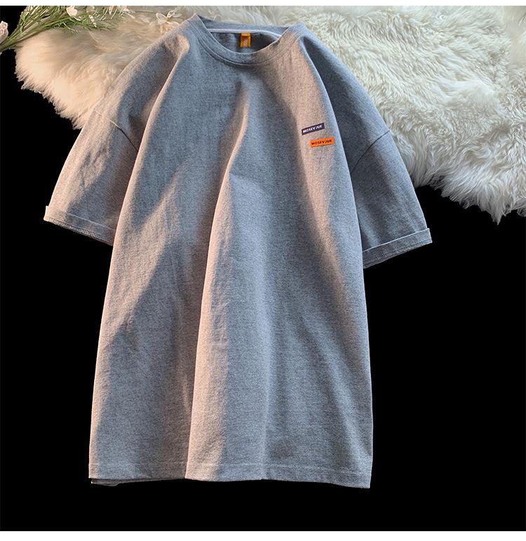 Мужская футболка оверсайз в американском ретро-стиле с маленьким воротником - модный летний хлопковый стиль