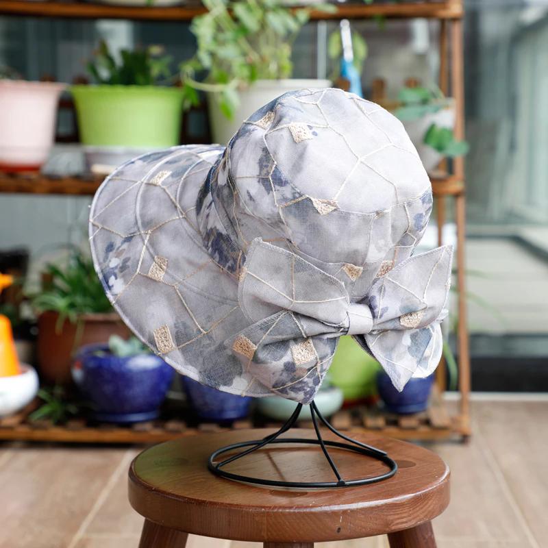 WTEMPO Женские повседневные универсальные шляпы с цветочным принтом, летние элегантные шляпы в стиле ретро с широкими полями для путешествий на открытом воздухе с большим бантом