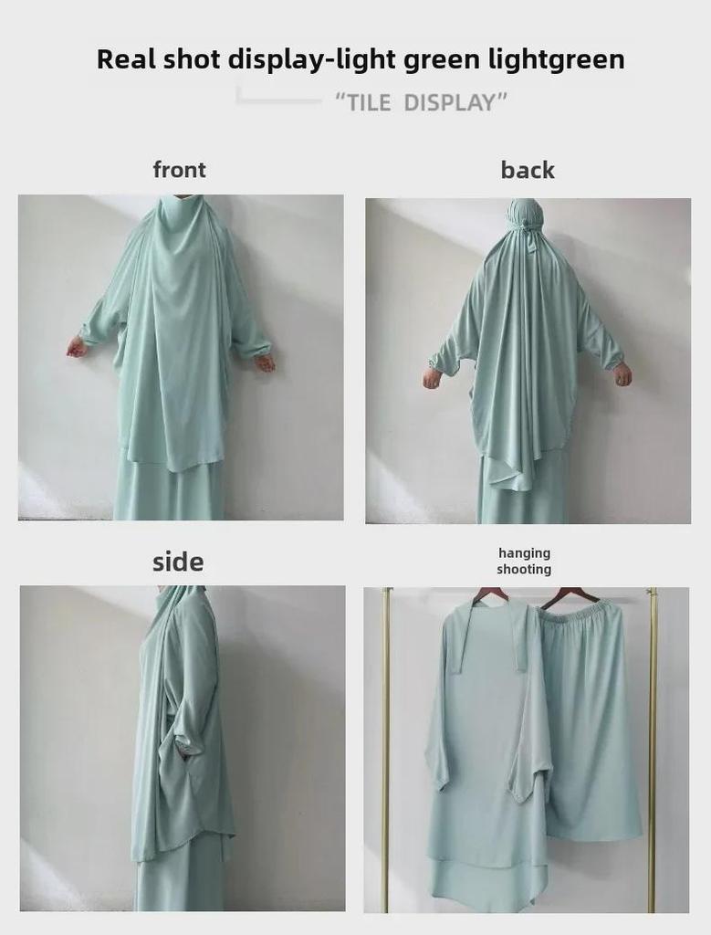 Yiduoduo Hooded Middle Eastern Robe: Solid Color Two-Piece Suit with Side Pockets
