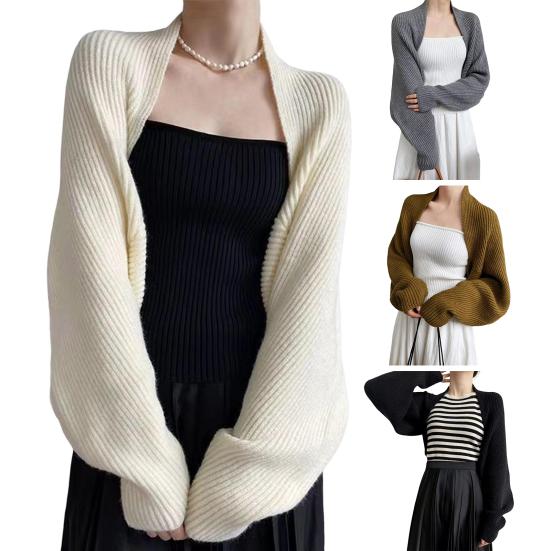Женский вязаный кардиган-шаль свободного кроя с рукавами «летучая мышь», однотонное вязаное пальто короткого стиля, шаль-пальто для осени и зимы