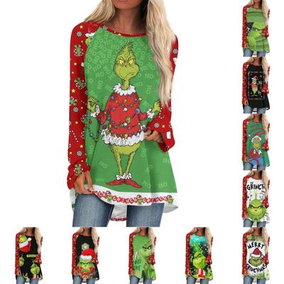 Женская модная повседневная футболка с принтом на плечах, длинным рукавом, круглым вырезом, средней длины