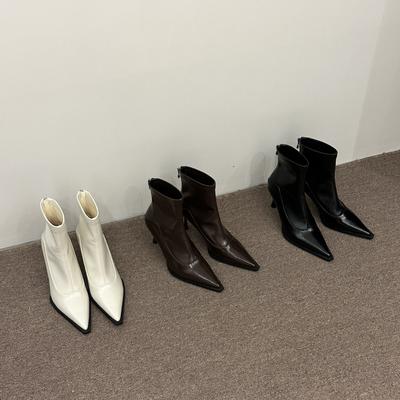 2024 осень и зима новые тонкие сапоги ~ тонкий каблук высокий каблук острый темперамент мягкая кожа молния сзади корейская версия универсальные короткие сапоги