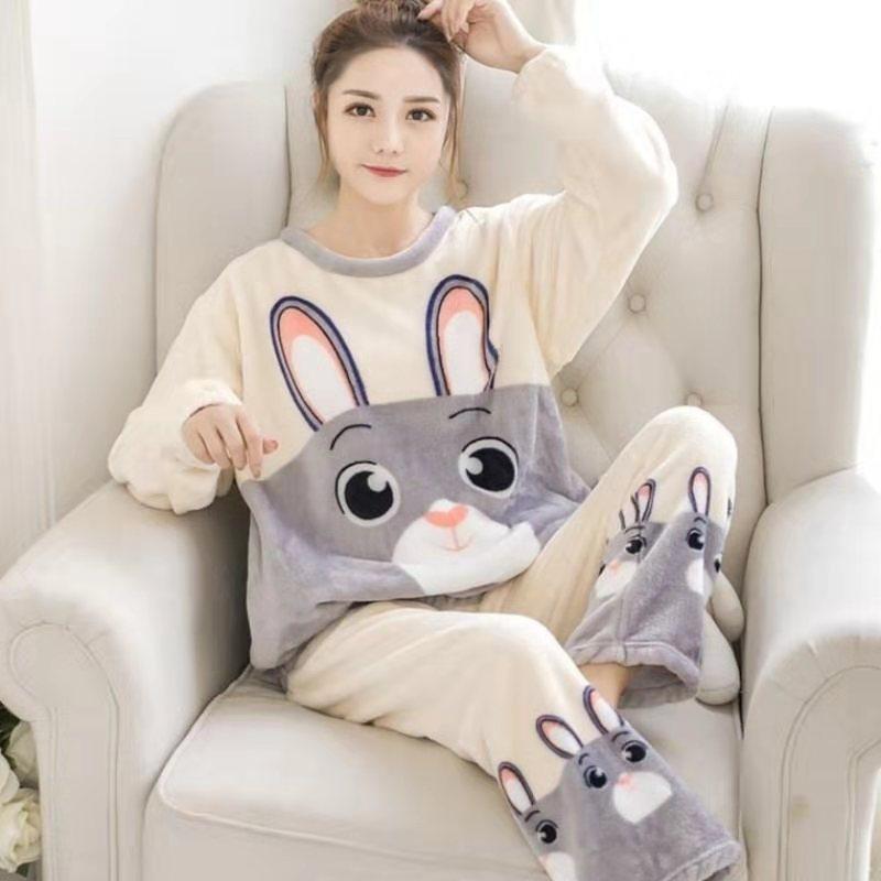 New 2024 Autumn Winter Warm Flannel Women Pijama Sets Thick Coral Velvet Long Sleeve Cute Sleepwear Set Thin Flannel Pajamas Set