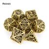 7 Pcs Yellow Dragon Metal Dice Hollow Metal Polyhedral Dice Set Suitable for Role-Playing RPG Board Game Card Game