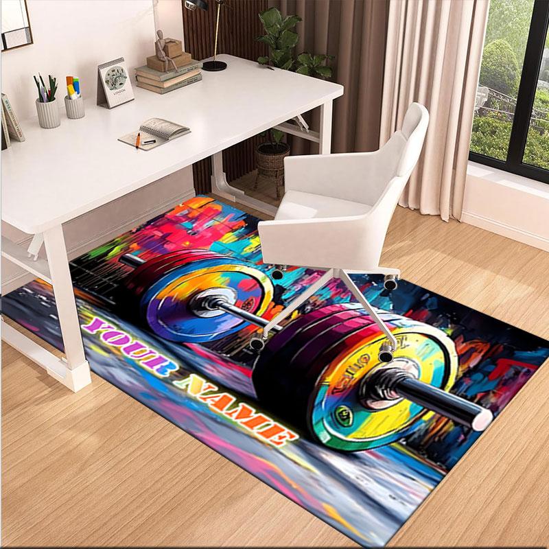 1PC Custom Name Fitness Motivation" Theme Floor Mat Ideal for Living Room, Game Rooms, Office, Bedroom,Floor Mat Playful Design