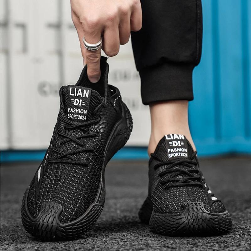 Мода 2025 Осень Повседневная Ходьба Бег Сетчатые Дышащие Плоская Подошва Вязаная Обувь Спортивная Мужская Обувь Большие Размеры Zapatillas Hombre