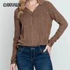 Plus Size Women's New Autumn V Neck Knitted Casual Loose Solid Color Long Sleeve Top